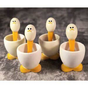 Set Of 4 Msc International Joie Egg-Shaped Cups & Spoons With Duck Feet